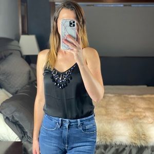 Express Jeweled V-Neck Tank Top, XS